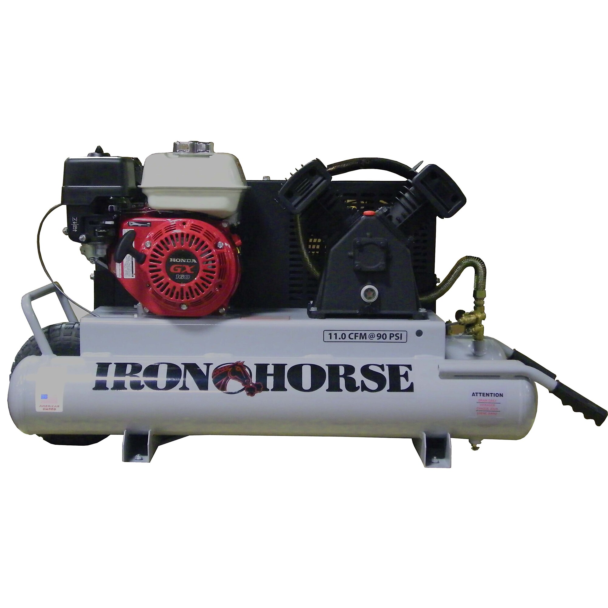 Iron Horse, 10 Gallon Wheelbarrow Air Compressor, Horsepower 5.5 HP, Air Tank Size 10 Gal, Model# IHTT55G